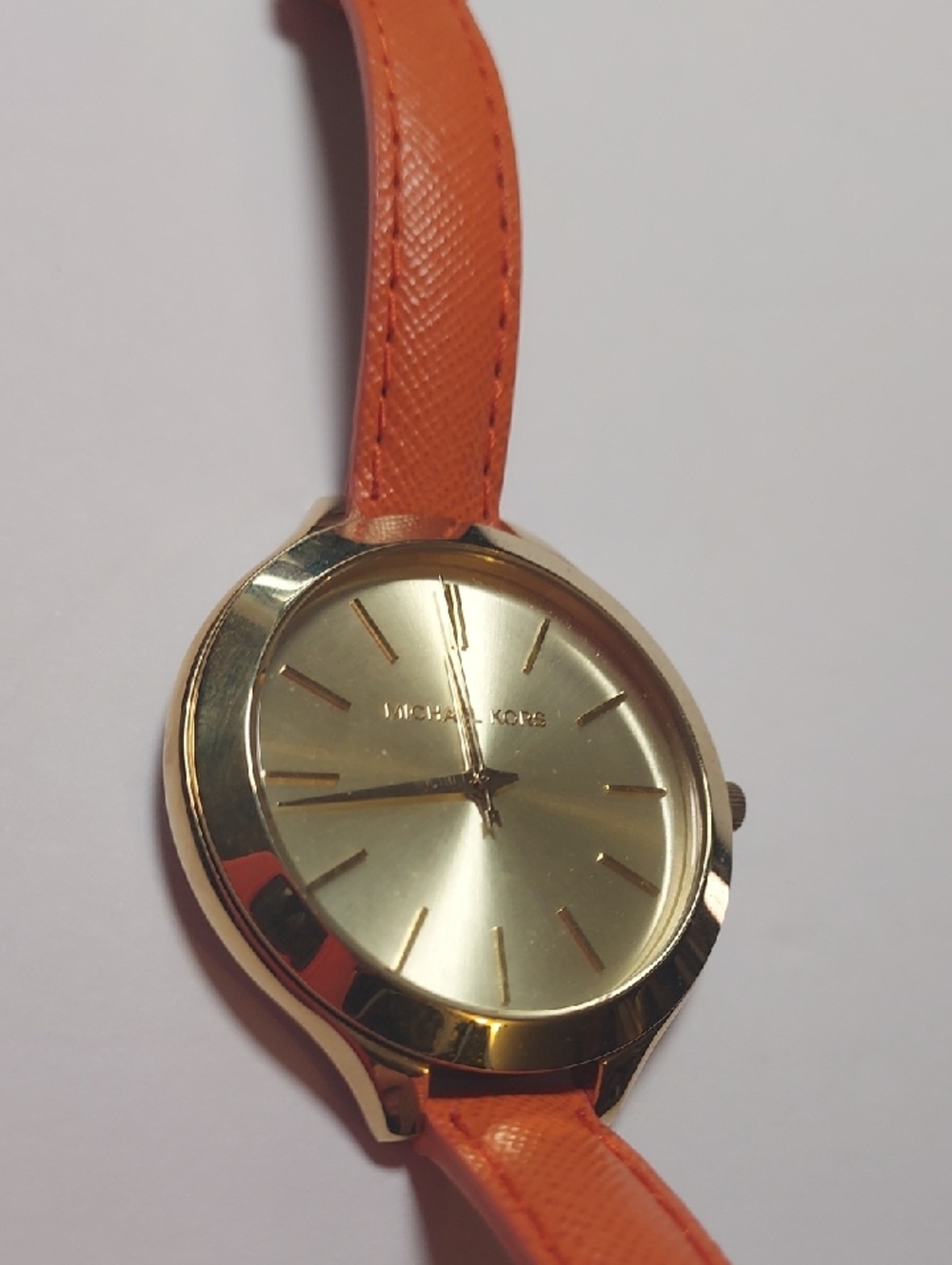 Michael Kors Watch Large Face Gold And Orange Leather Band - Picture 13 of 16